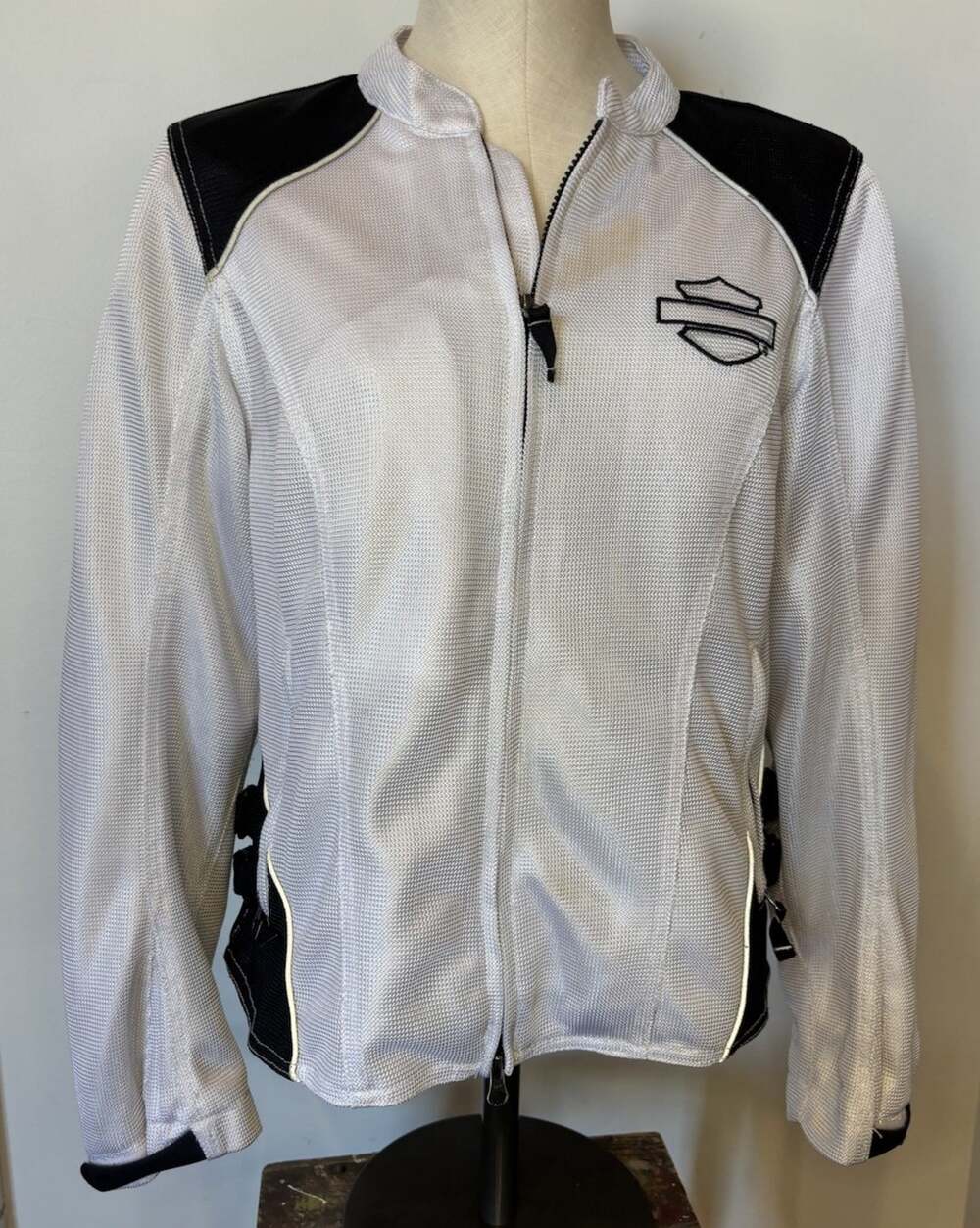 Womens HARLEY DAVIDSON Riding Jacket Polyester Mesh White and Black Zippered- M